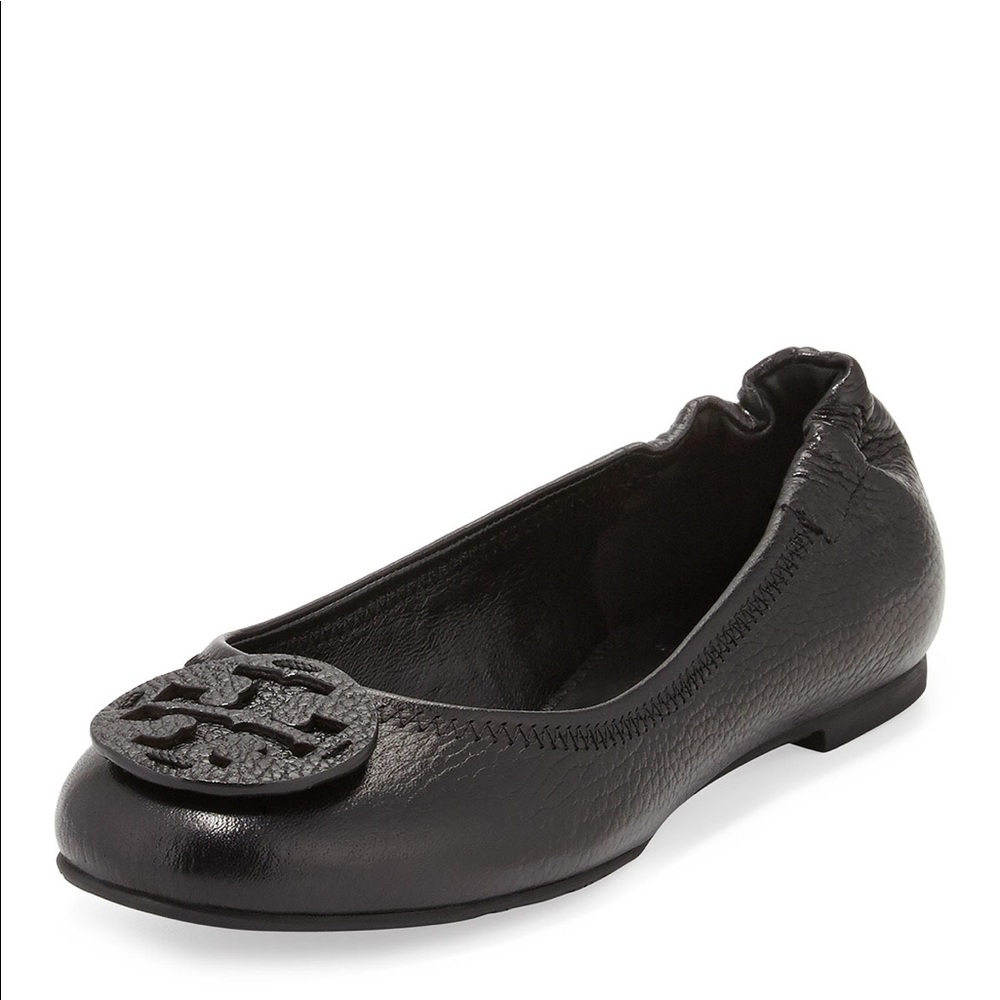 Tory Burch Black Pebbled Leather Reva Flats Sz 5